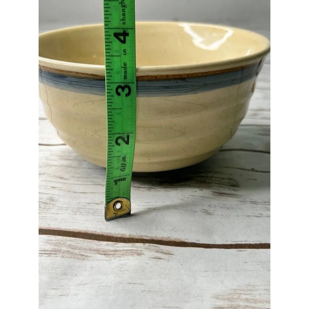 Gibson Cereal Bowl Cream Blue Rooster Farmhouse Ribbed Stoneware 6in